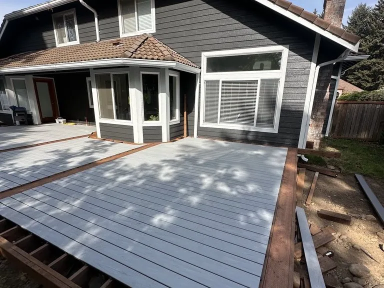A composite deck with a contrasting darker border