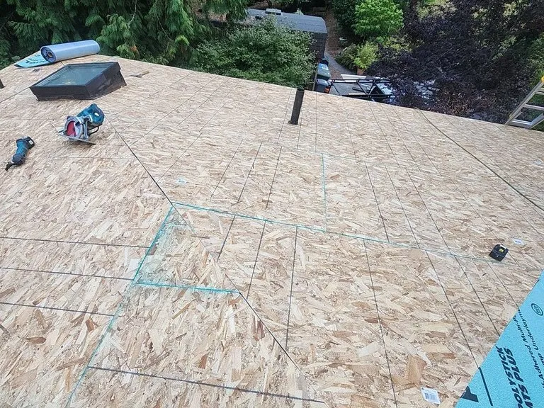 New roof decking laid before the underlayment goes on